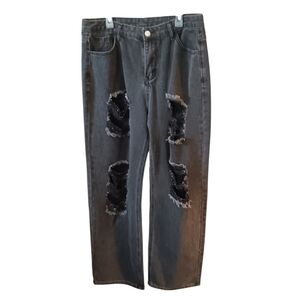 Stylish Distressed Black Flare Jeans